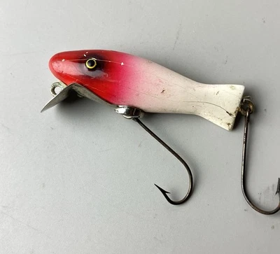 Señuelo de pesca de madera vintage Paw Paw Caster Bait blanco rojo cabeza Foto 1 de 4