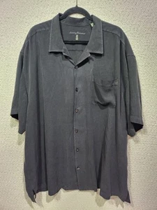 Tommy Bahama 100 % Seide 2XB Herren schwarz Oldschool Design Knopfleiste Kurzarm - Bild 1 von 5