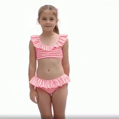 N.W.T Wonder Nation Girls Seersucker Ruffle Bikini Swimsuit W/UPF 50 2-Piece Set - Image 1 of 4