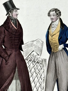 Kunstblatt Aquarelle XIX Costumes Parisiens Ville Follet Post 1835 Mode Paris - Bild 1 von 4