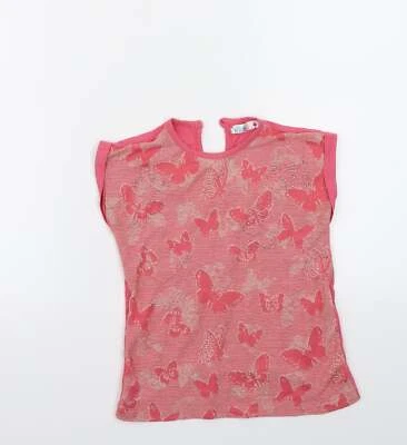 M&Co Girls Pink Cotton blend T-Shirt Size 5-6 Years - Image 1 of 4