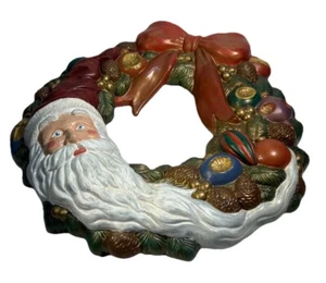 Vtg Scioto 1993 Ceramic Christmas Wreath w/ Santa & Ornaments, Wall Hanging 15" - Picture 1 of 10