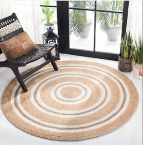 Rug 100% Natural Jute Braided Reversible Round Rugs Living Room Area Carpet