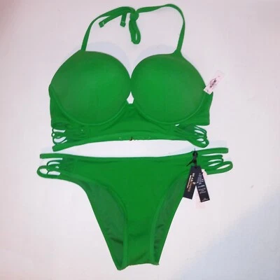 Victoria Secret Swim Bikini 36D Top Large Bottom Bombshell Push Up Green New - Image 1 of 4