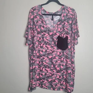 Glitzy Girlz Plus Size 5X Pink Black Camoflauge Top Shirt Poly Rayon Spandex - Picture 1 of 5