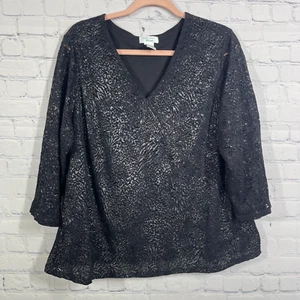 Laura Ashley  Tunic Womens Plus 2X Black Stretch V Nech Gothic Boho Abstract Top - Picture 1 of 8