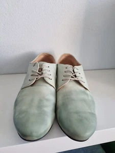 THINK ITALY LEATHER SHOES OXFORD LACE UP 38 7.5 $550 WOMEN GREEN WASHED - Picture 1 of 5