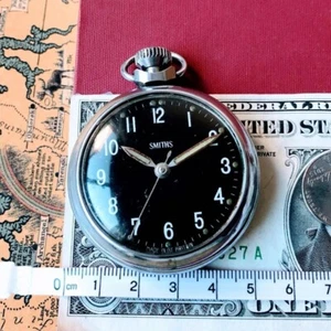 Military Men's Pocket Watch Smith Hand-wound Black Dial Analog Working Used - Picture 1 of 10