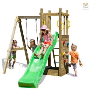 Spielturm Klettergerüst Kletterturm Spielplatz mit Rutsche, Schaukel, Sandkasten - Bild 1 von 3