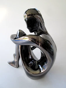 AXIA Handarbeit in Spanien KERAMIK NACKTFIGUR glänzend Metalloberfläche Skulptur 7" - Bild 1 von 7