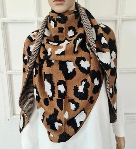 Blogger XXL Winter Dreieckstuch Schal Stola Animalprint Braun/Schwarz/Weiß - Bild 1 von 3