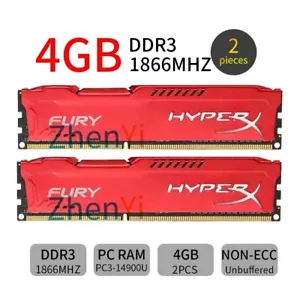Kingston HyperX FURY 8GB 2x 4GB DDR3 1866MHz PC3-14900 240Pin Desktop Memory Red - Picture 1 of 7