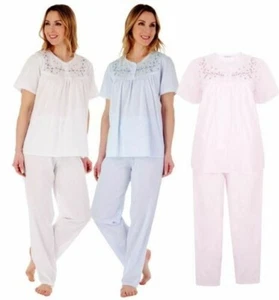 Mujer Slenderella Pijama Bordado Diseño Yugo Algodón Manga Corta Set Pijama - Imagen 1 de 9