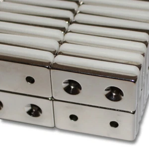 10 MAGNETI QUADRI AL NEODIMIO 40x20x5 mm N40 2x FORI ABBASSAMENTO VITI NORD 14 KG - Foto 1 di 2