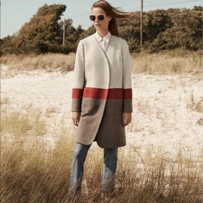 Abrigo Manta Tory Burch Lana Rayas Gris Naranja Marrón Talla 4 Largo Medio Foto 1 de 4