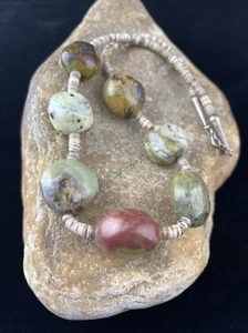 Faceted Jasper & Turquoise Chunky Navajo Sterling Silver Necklace 17" 10077 - Picture 1 of 12