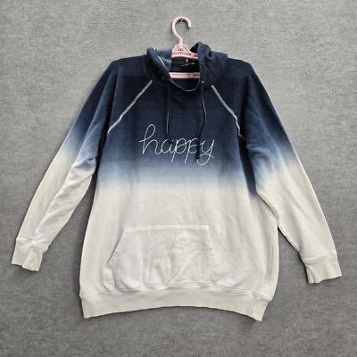 Torrid Women Hoodie 2 Blue Happy Embroidery Colorblock Pullover - Image 1 of 4