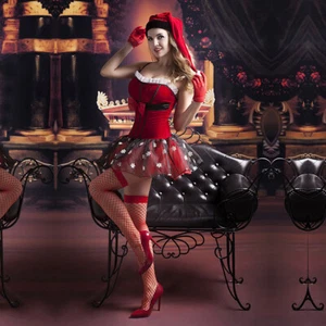 Ladies 7 Piece Sexy Christmas Costume Dress Stockings Gloves Hat & Thong 10-12 - Picture 1 of 3