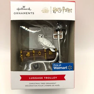 Hallmark Ornament 2022 HARRY POTTER Luggage Trolley Hedwig Owl Platform 9 3/4 - Picture 1 of 5