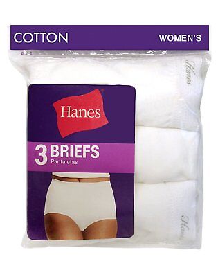 Hanes 3 Brief Panties 100% Cotton Size 7 Whit...