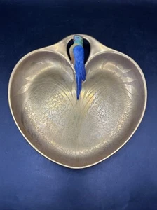 RS Prussia 6 1/2 HEART SHAPED GOLDEN BIRD CABINET VANITY DISH Parrot Floral - Picture 1 of 7