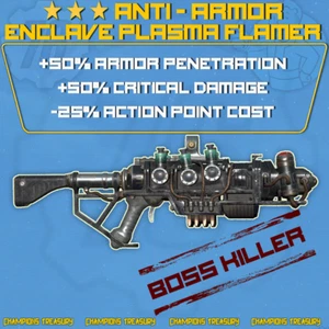 FALLOUT 76 PC ANTI-ARMOR 50% CRIT DMG -35% AP COST ENCLAVE PLASMA FLAMER BARREL - Picture 1 of 1