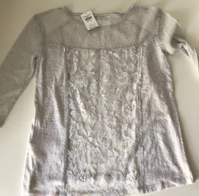 Abercrombie kids girls Large Gray Lace shirt NWT $39.95 - Image 1 of 4