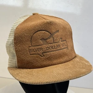 Vintage Silver Dollar City Trucker Hat Snapback 80s 90s Leather Corduroy Mesh - Picture 1 of 12