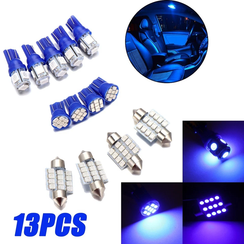 Kit de accesorios de lámpara de matrícula de domo de luces LED interiores de coche azules de 13 piezas Foto 1 de 4
