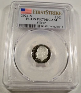 2024-S 10c SILVER PCGS PR70DCAM ROOSEVELT DIME PROOF DEEP CAMEO 1st STRIKE PR70 - Picture 1 of 4