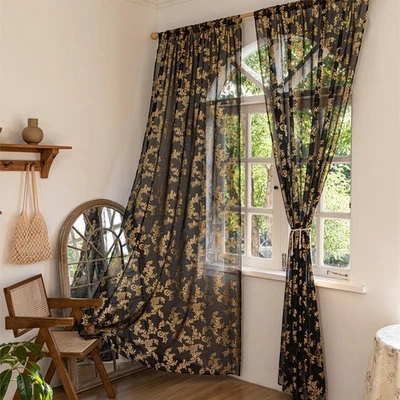 Cortinas doradas transparentes de 84 pulgadas de largo para dormitorio sala de estar, florales modernas 2 p... Foto 1 de 4