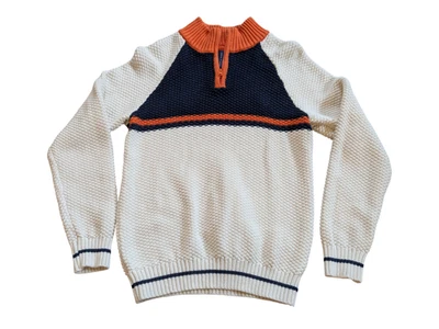 Janie and Jack Quarter Zip Sweater Jacket Waffle Knit Blue Orange Boys Youth 12 - Image 1 of 4