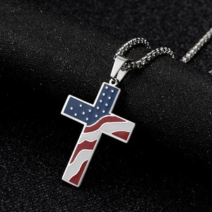 1PC American Flag Cross Shape Necklace Creative Women Neck Pendant Fashion - Picture 1 of 12