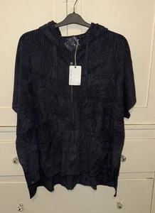 Barefoot Dreams Sweater CozyChic Ultra Lite Ribbed Zip Up Poncho Indigo L/XL - Picture 1 of 4