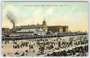 CARPAS PLAYA POR ENCIMA DEL MUELLE DE ACERO 1910 CABAÑAS CIUDAD ATLÁNTICA NUEVA POSTAL ANTIGUA - Imagen 1 de 2