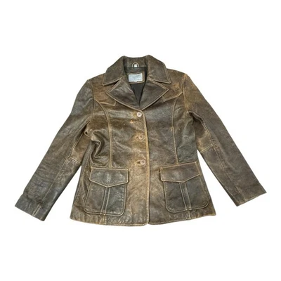 Juliet Michelle by Adler NZ Lamb Skin L Brown Leather 3 Button Jacket Coat - Image 1 of 4