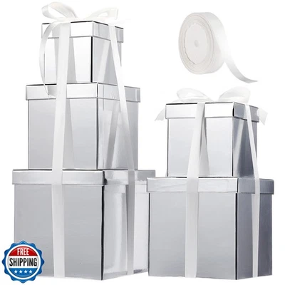 Cholemy 5 Pcs Square Nesting Boxes Decorative Gift Boxes with Lid and Ribbon  - Image 1 of 4