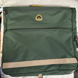 LONDON FOG 44” Green Locking Garment Bag Luggage Leather Trim Hangs VTG Lock Key - Picture 1 of 14