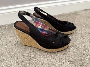 Ladies Black Sling Back Tommy Hilfiger Wedges - Picture 1 of 6