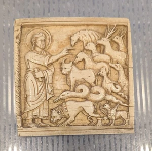 MMA 1989 geschnitzte Plakette Gott schuf die Tiere religiöse Kunst  - Bild 1 von 7