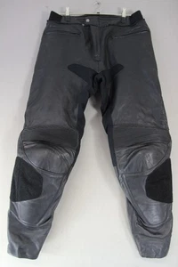 HEIN GERICKE BLACK LEATHER BIKER TROUSERS+HIP & KNEE CE ARMOUR WAIST 36"/LEG 32" - Picture 1 of 4