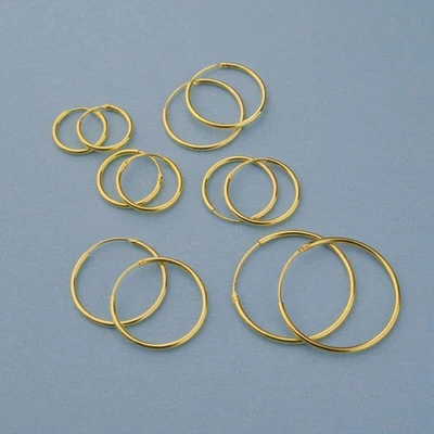 Vintage Round Earrings 9ct Gold Sleeper Hoop Earrings 12/14 /16/ 18/24mm/28mmx2 - Image 1 of 4