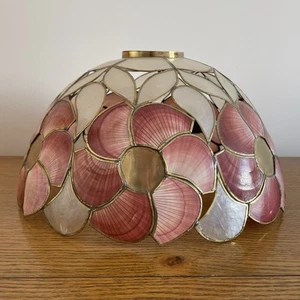 Capiz Muschel Lampenschirm 70er Jahre Deckenleuchte groß floral rosa elfenbein Vintage - Bild 1 von 7