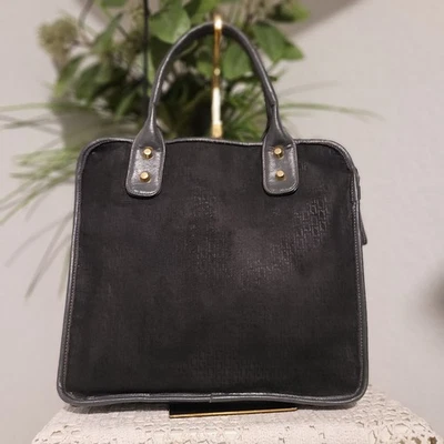 Cartera de mano vintage Meyers hecha en EE. UU. negra con asa superior de cuero gris oscuro Foto 1 de 4