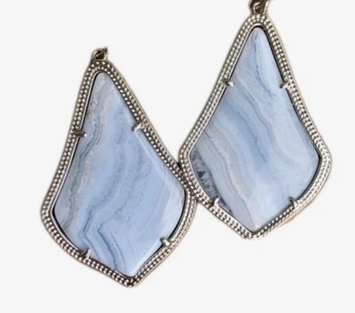 Kendra Scott Alexandra Earrings Blue Lace Agate in Silver Hardware Retired - Image 1 of 2