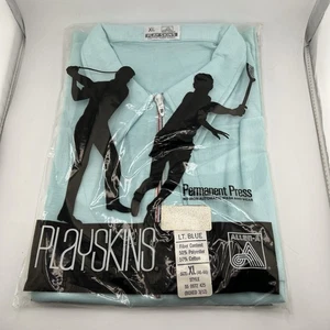 Camisa Tenis Allen-A Para Hombre De Colección NOS Años 70 Garra Cremallera Hecha en EE. UU. Azul Talla XL - Imagen 1 de 7