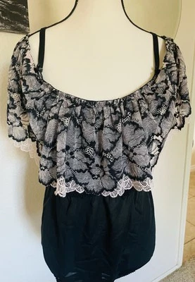 Cacique Mesh Bodysuit With Lace Off The Shoulder, Size 18/20 - Image 1 of 4