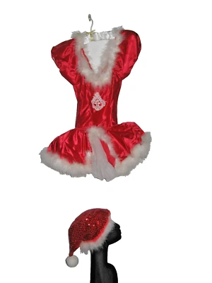 GIRLS CHRISTMAS HOLIDAY RED/WHITE BODY SUIT/TUTU -SANTA HAT CURTAIN CALL COSTUME - Image 1 of 4