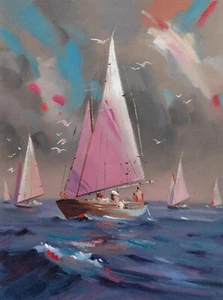 original drawing 30 x 40 cm 19BdV artwork oil paints modern seascape - Picture 1 of 3
