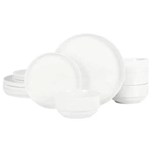 Gibson Home Snowscape 12-teiliges feine Keramik stapelbares Geschirrset in weiß - Bild 1 von 1